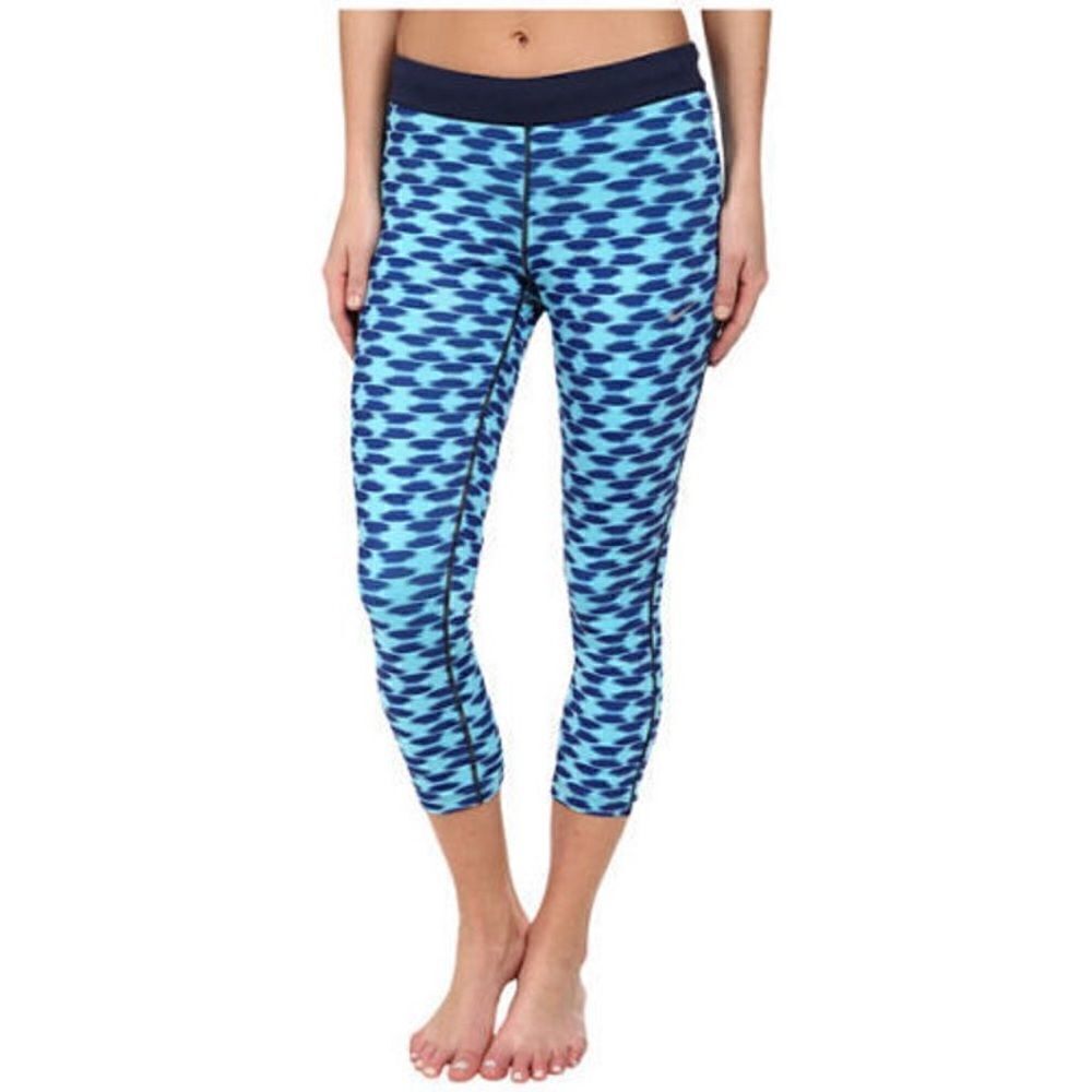 NIKE Relay Print Dri-Fit Capri Running Tights Blue Aqua Medium Fold Over